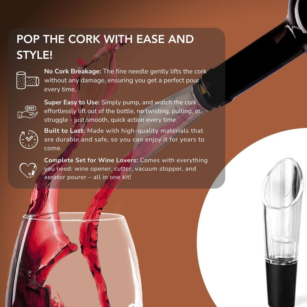 Serenosole™ CorkLift Wine Opener with Needle | Smooth, quick, and mess-free wine opening every time | Easiest Wine Opener 2024